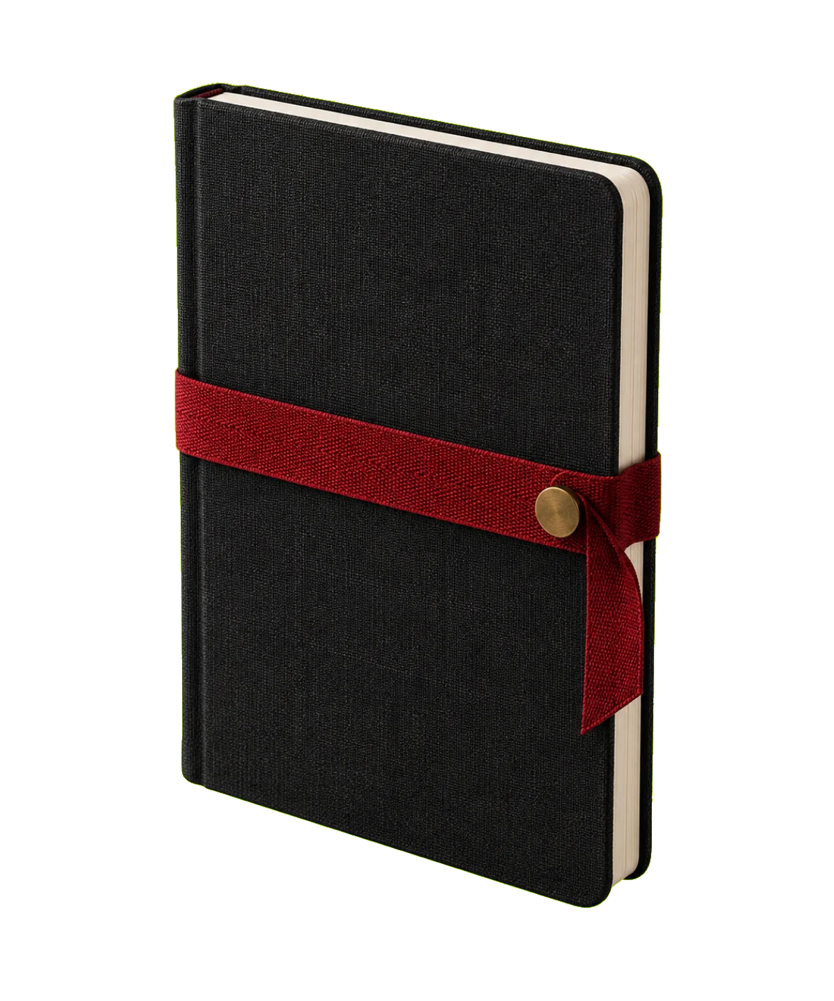 Caderno preto fechado com fita vermelha
